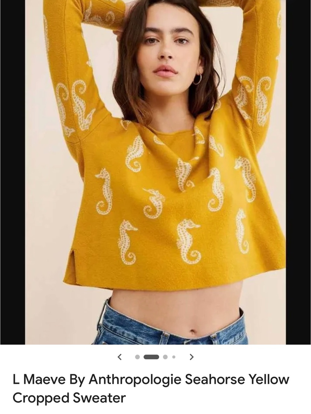 NWT Philosophy Gold & White cropped Seahorse Knit Sweater Coastal Nautical Large - Picture 3 of 8